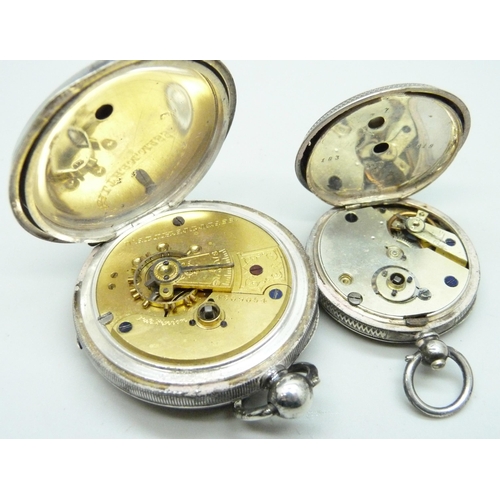 891 - A silver Waltham pocket watch, Birmingham 1890 and a silver fob watch, a/f