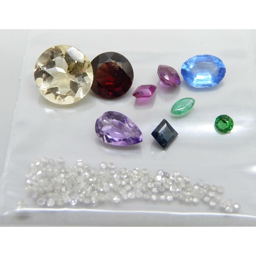 899 - Unmounted gemstones, citrine, ruby, iolite, agate, amethyst, garnet, etc., 9.65 carat weight