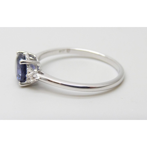 908 - A 9ct white gold, Mahenge blue spinel and zircon ring, with certificate, 2g, P/Q