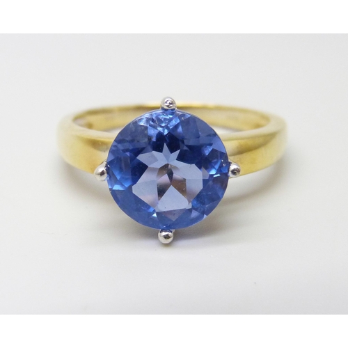 912 - A silver gilt London blue fluorite set ring, S