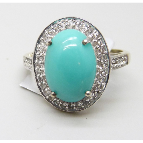 916 - A silver gilt topaz and turquoise cabochon cluster ring, M