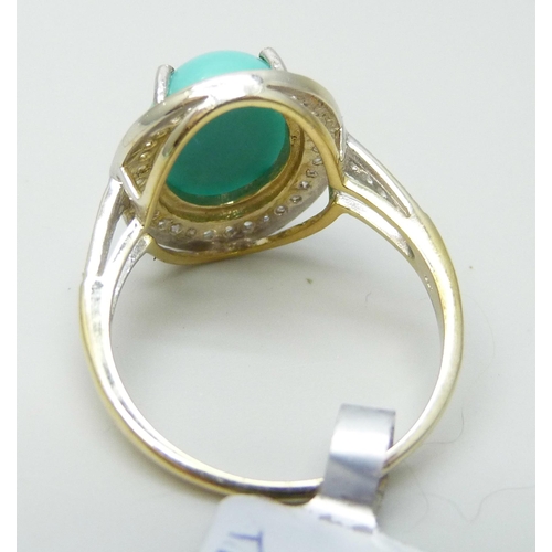 916 - A silver gilt topaz and turquoise cabochon cluster ring, M