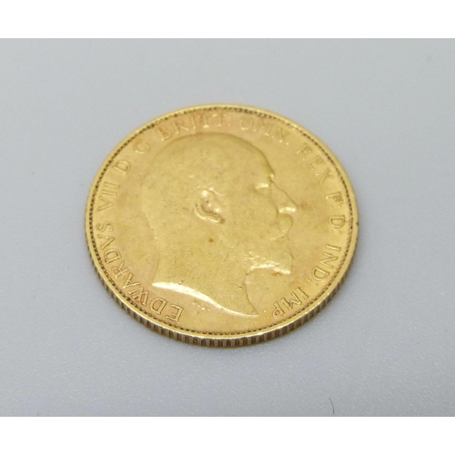 923 - An Edward VII 1909 half sovereign, Melbourne mint