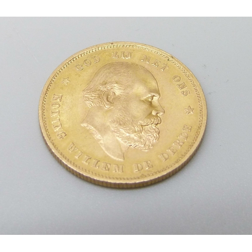 925 - A Dutch 1877 10 guilders gold coin, 6.7g