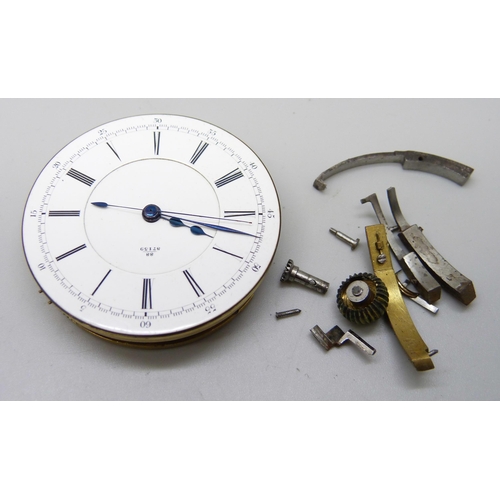 935 - A pocket watch movement, 88/87139, dial 46mm, a/f