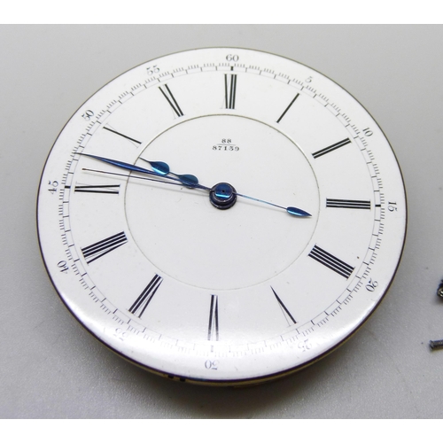 935 - A pocket watch movement, 88/87139, dial 46mm, a/f