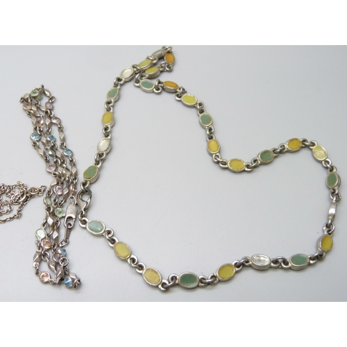 936 - Three silver pendants and chains, one other pendant and chain, two necklets and a faux pearl necklac... 