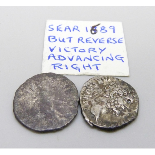 957 - COINS; two Roman silver Denarius, Septimus Severus (victory advancing right on reverse) 193-211 AD, ... 