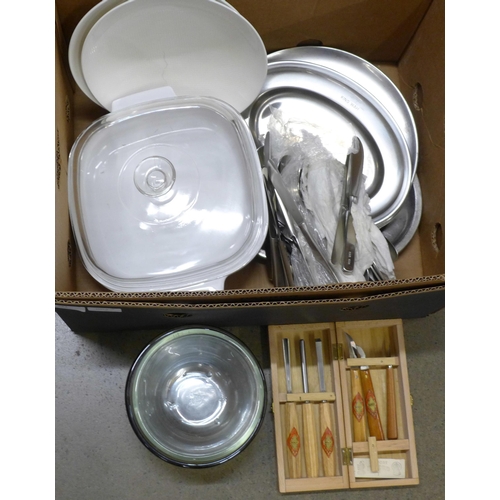 993 - A collection of mixed glass, stainless steel trays, cutlery, etc. **PLEASE NOTE THIS LOT IS NOT ELIG... 