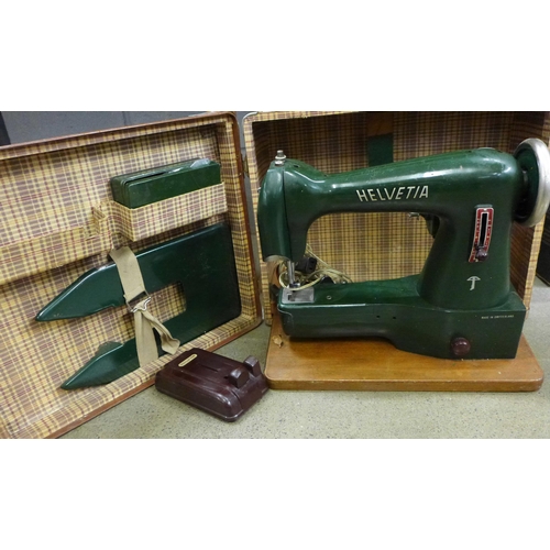 995 - A vintage Helvitia sewing machine, cased **PLEASE NOTE THIS LOT IS NOT ELIGIBLE FOR IN-HOUSE POSTING... 