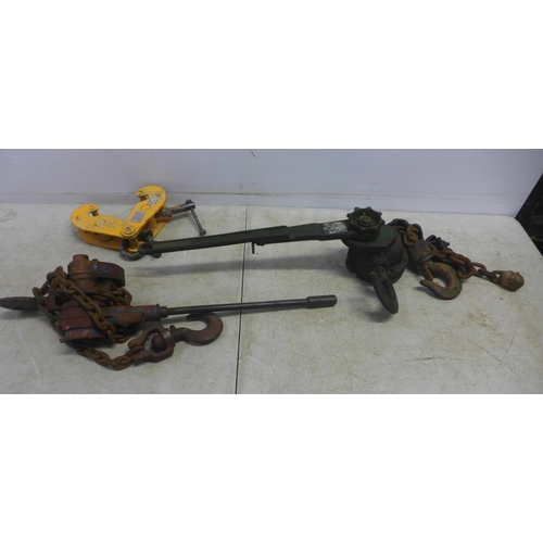 5092 - A vintage Rotolift lifting winch, a vintage Yale lifting winch and a Raptor beam clamp