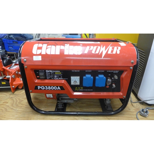 5320 - A Clarke Power PG3800A, 3KVA, 230V petrol generator (8521)  *This lot is subject to VAT and sold as ... 