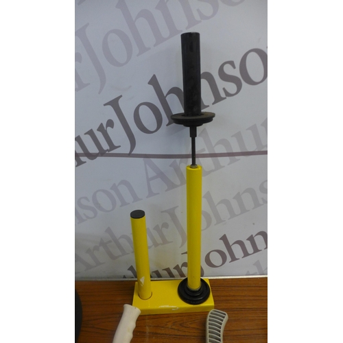 5217 - A pallet wrapping tool and banding system including a roll of plastic banding, banding clips, crimpi... 