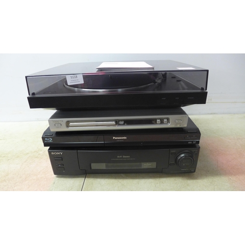 5118 - A quantity of stereo and video equipment including a Sony PS-LX310BT Bluetooth stereo turntable reco... 