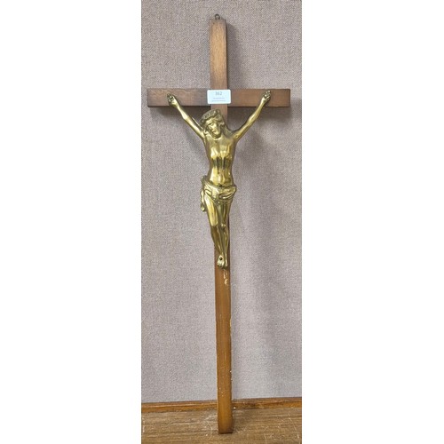 362 - A French wooden and brass crucifix