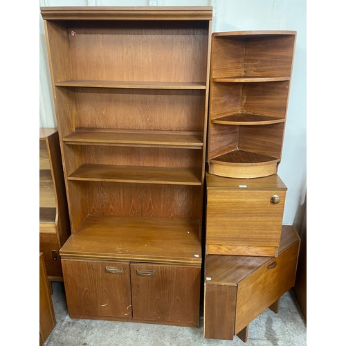 90 - Two teak corner cabinets, one other cabinet and a teak room divider