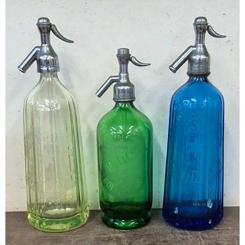 368 - Three soda syphons, two marked Shipstones and a collection of Shipstones glass bottles