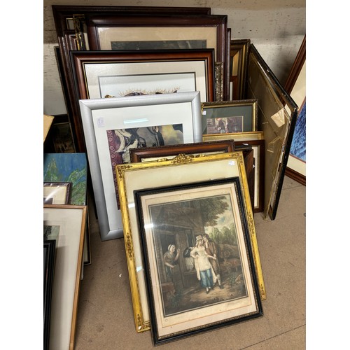 336 - A collection of assorted prints, pictures, engravings and paintings