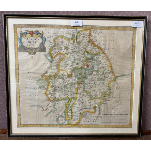 338 - A 17th Century engraved map of Warwickshire, by Robert Morden, framed
