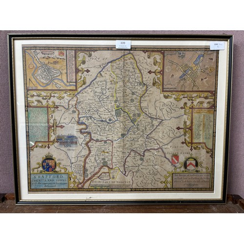 339 - A 17th Century John Speed engraved map of Stafford, framed