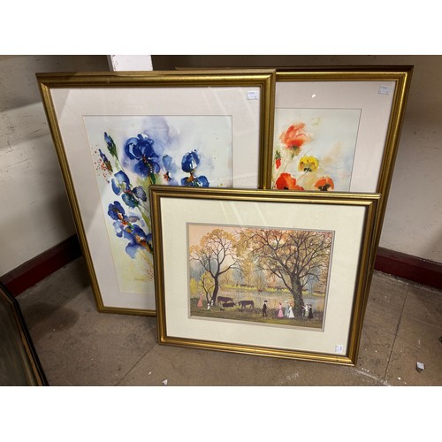 346 - Five assorted prints and watercolours, framed