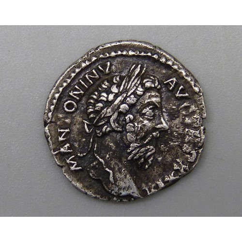 951 - COINS; a silver Denarious Marcus Aurelius (161-180) Laureate Head M Antoninvs AVG TRPXXVII reverse I... 