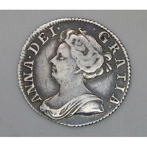 956 - COINS; A 1708 Queen Anne sixpence, 3g