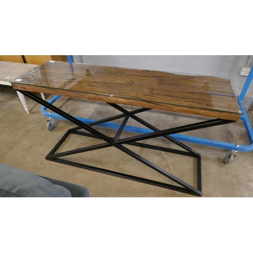 3061 - A hardwood and steel console table  * This lot is subject to VAT