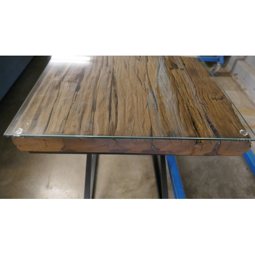 3061 - A hardwood and steel console table  * This lot is subject to VAT