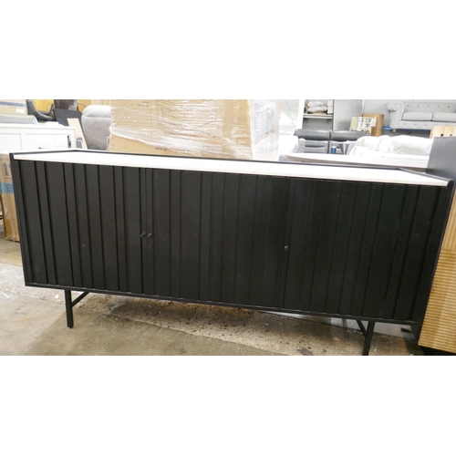 3120 - A black hardwood and marble sideboard  * This lot is subject to VAT