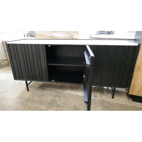 3120 - A black hardwood and marble sideboard  * This lot is subject to VAT