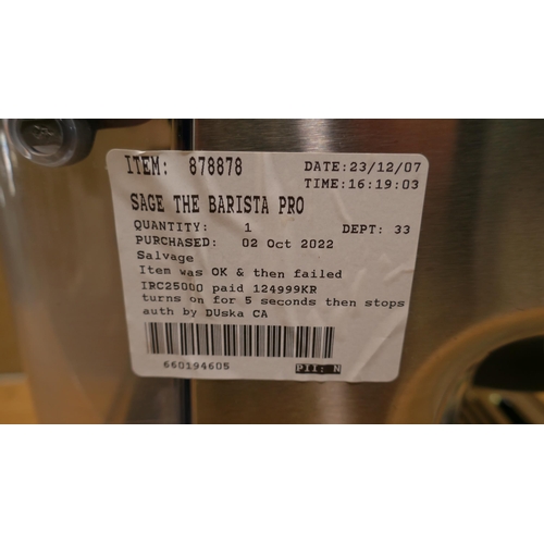 6154 - Sage The Barista Pro Coffee Machine  - This lot requires a UK adapter (334-246) *This lot is subject... 