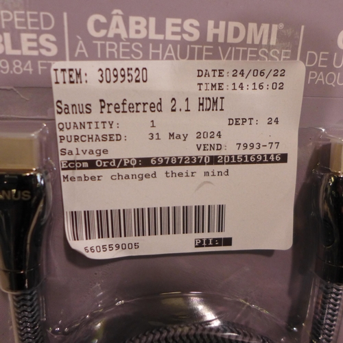 6108 - Sanus 8K 2.1 Hdmi 3 Metre cables 2 pack (335-85) *This lot is subject to Vat