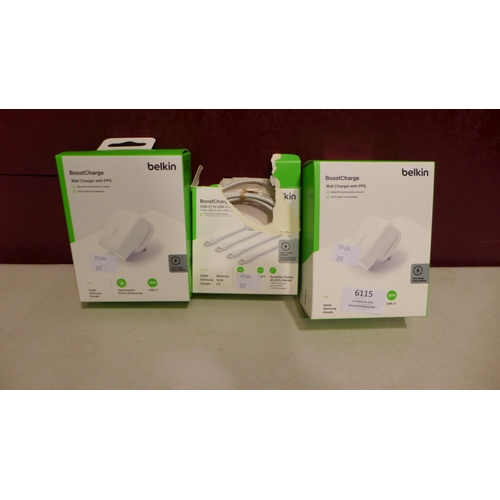 6115 - Belkin Plugs And Cables  (2X 30W Plug And 2X Usb-C)  (335-236) *This lot is subject to Vat