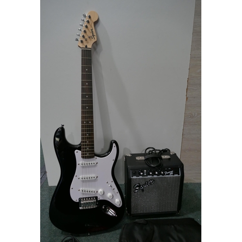 6198 - Squier Electric Guitar+Amp - This lot requires a UK adapter (334-449) *This lot is subject to Vat