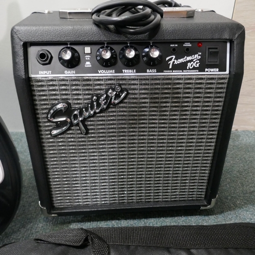 6198 - Squier Electric Guitar+Amp - This lot requires a UK adapter (334-449) *This lot is subject to Vat