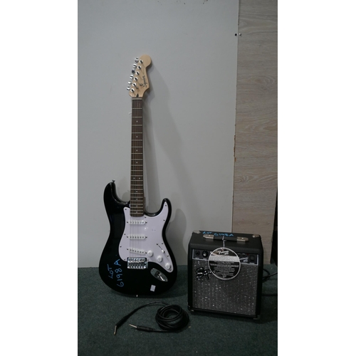 6198A - Squier Electric Guitar+Amp - This lot requires a UK adapter (334-450) *This lot is subject to Vat