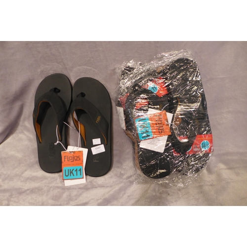 6343 - 5 x pairs of Flojo men's black Bajo flip flops Uk 11 (335-24/85796) *This lot is subject to Vat