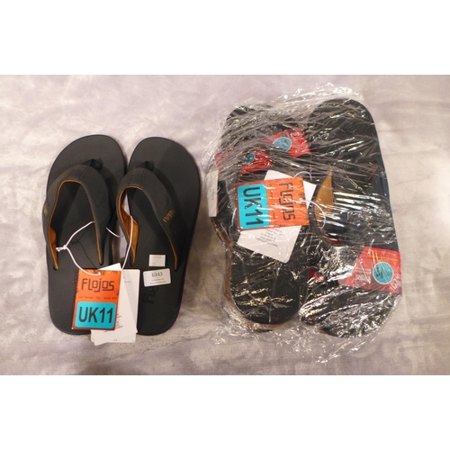 6343 - 5 x pairs of Flojo men's black Bajo flip flops Uk 11 (335-24/85796) *This lot is subject to Vat