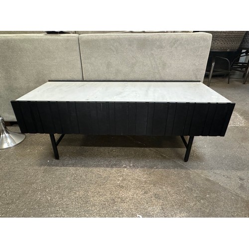 3116 - A black hardwood and marble coffee table  * This lot is subject to VAT