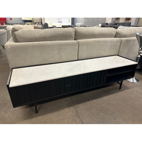 3117 - A black hardwood and marble TV unit * This lot is subject to VAT