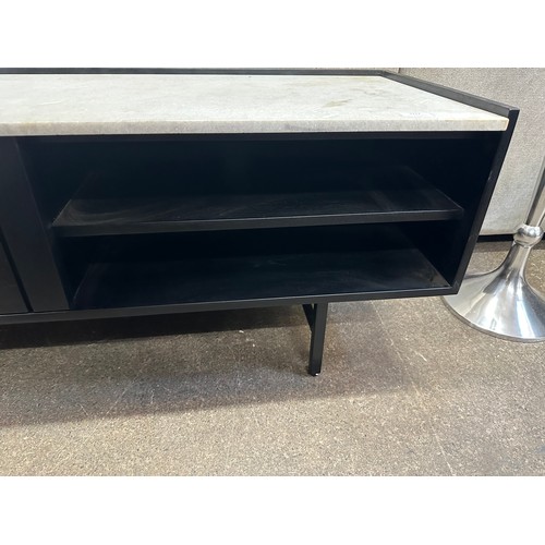 3117 - A black hardwood and marble TV unit * This lot is subject to VAT