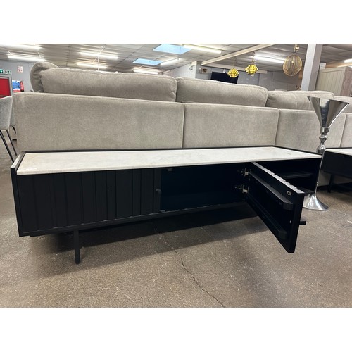 3117 - A black hardwood and marble TV unit * This lot is subject to VAT