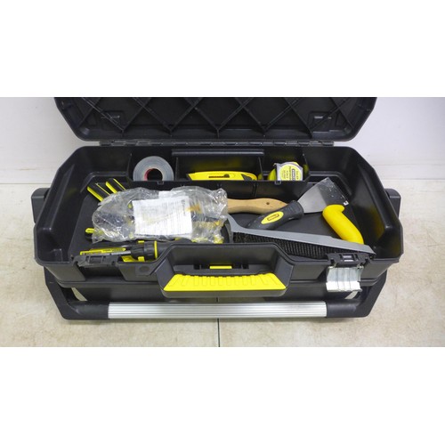 5025 - A two level Stanley tool box with an assortment of tools including, stanley screw drivers, stanley k... 