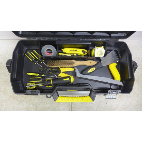 5025 - A two level Stanley tool box with an assortment of tools including, stanley screw drivers, stanley k... 