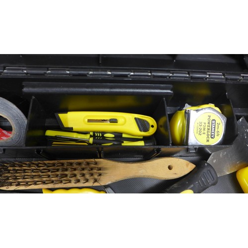 5025 - A two level Stanley tool box with an assortment of tools including, stanley screw drivers, stanley k... 