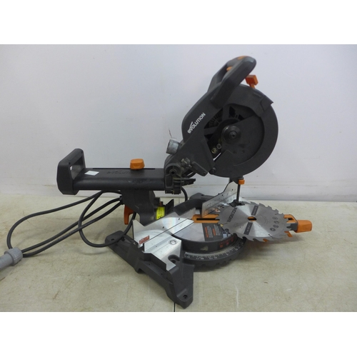 5001 - An Evolution R255 110v tilting sliding compound mitre saw with 250mm steel saw blade