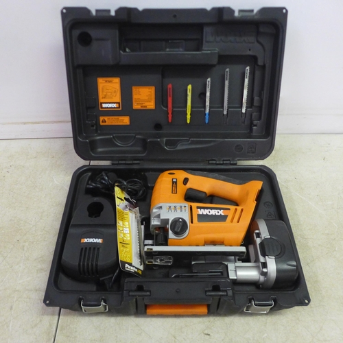 5015 - A Worx 18v cordless jigsaw (WX18JS) in case with battery and charger and a Power Base Excel 240v cor... 