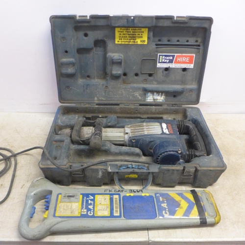 5028 - A Bosch 240V concrete breaker - with case and a radio detection cable avoidance tool