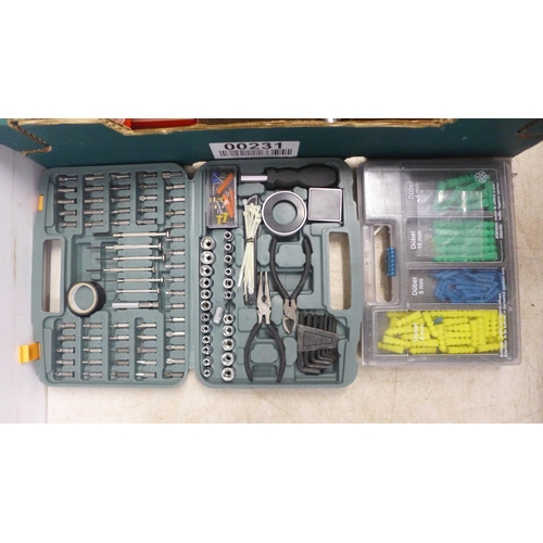 5034 - Two boxes containing an assortment of vintage hand tools and a large amount of drill bits